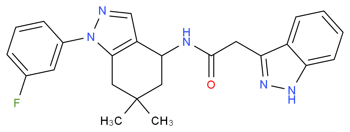 N-[1-(3-fluorophenyl)-6,6-dimethyl-4,5,6,7-tetrahydro-1H-indazol-4-yl]-2-(1H-indazol-3-yl)acetamide_Molecular_structure_CAS_)
