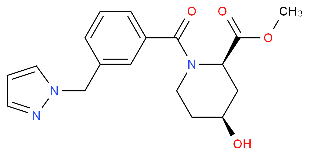 methyl (2R*,4S*)-4-hydroxy-1-[3-(1H-pyrazol-1-ylmethyl)benzoyl]piperidine-2-carboxylate_Molecular_structure_CAS_)