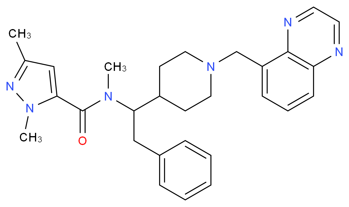 N,1,3-trimethyl-N-{2-phenyl-1-[1-(5-quinoxalinylmethyl)-4-piperidinyl]ethyl}-1H-pyrazole-5-carboxamide_Molecular_structure_CAS_)