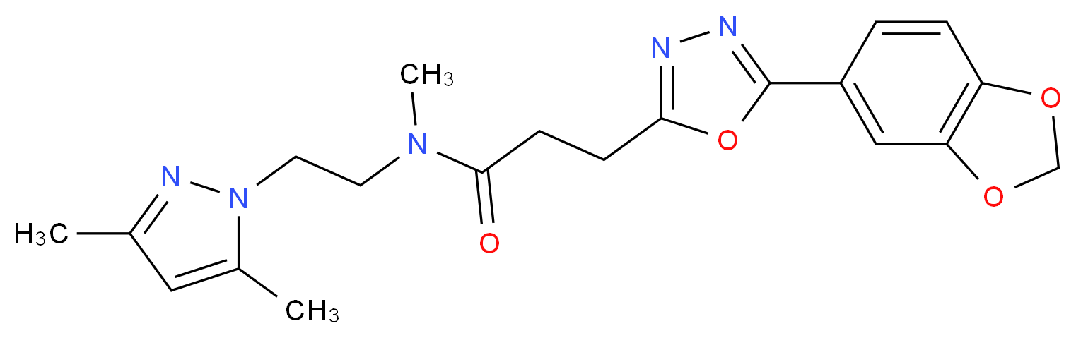3-[5-(1,3-benzodioxol-5-yl)-1,3,4-oxadiazol-2-yl]-N-[2-(3,5-dimethyl-1H-pyrazol-1-yl)ethyl]-N-methylpropanamide_Molecular_structure_CAS_)