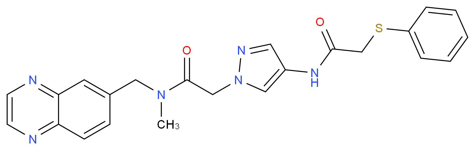 N-(1-{2-[methyl(6-quinoxalinylmethyl)amino]-2-oxoethyl}-1H-pyrazol-4-yl)-2-(phenylthio)acetamide_Molecular_structure_CAS_)