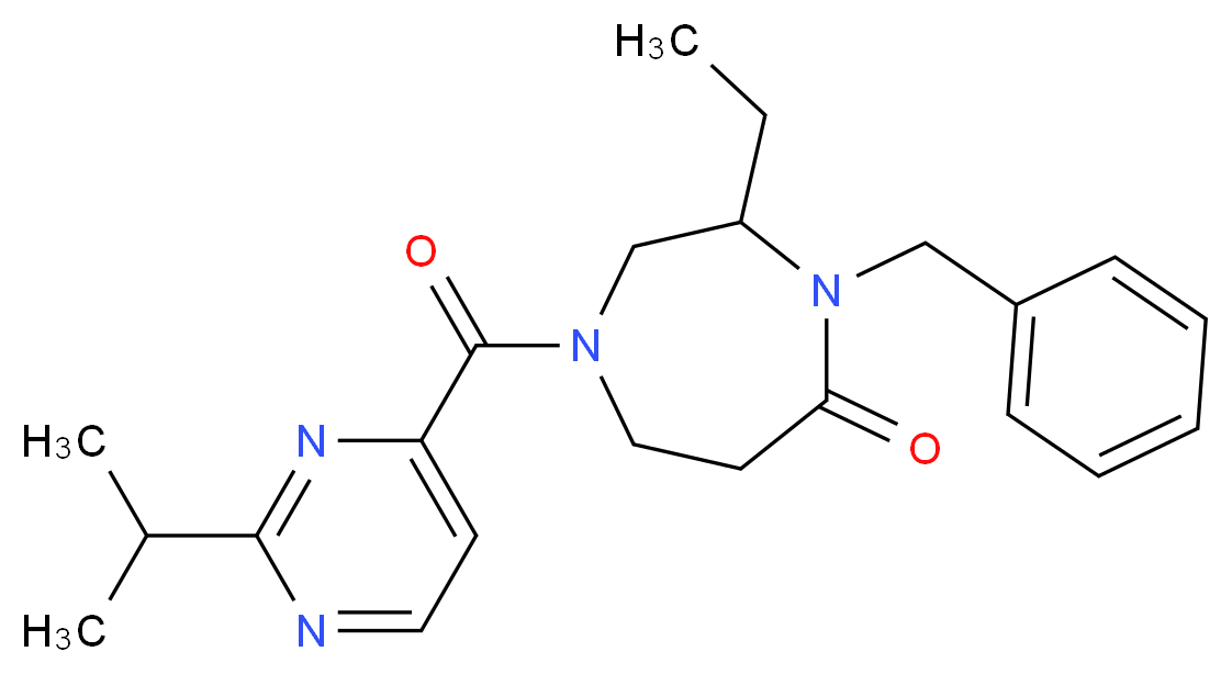4-benzyl-3-ethyl-1-[(2-isopropylpyrimidin-4-yl)carbonyl]-1,4-diazepan-5-one_Molecular_structure_CAS_)
