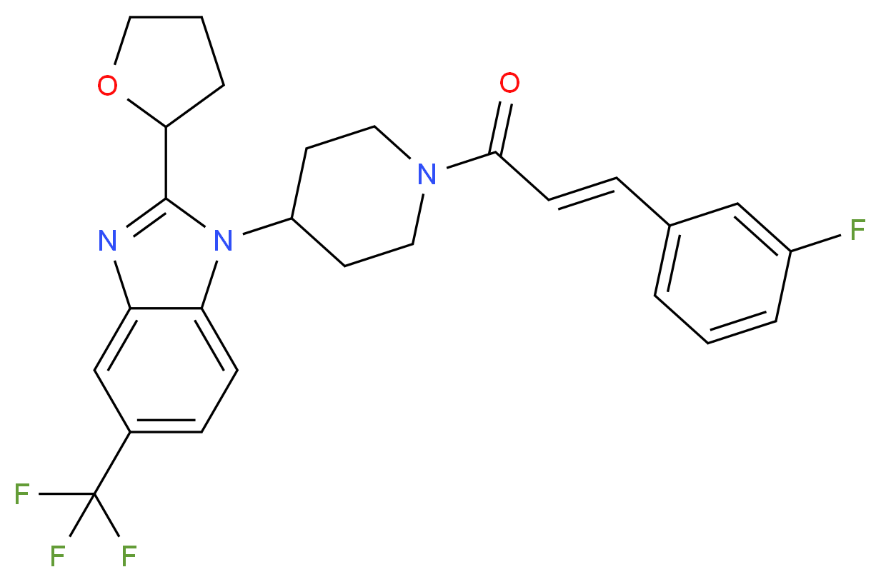 1-{1-[(2E)-3-(3-fluorophenyl)-2-propenoyl]-4-piperidinyl}-2-(tetrahydro-2-furanyl)-5-(trifluoromethyl)-1H-benzimidazole_Molecular_structure_CAS_)