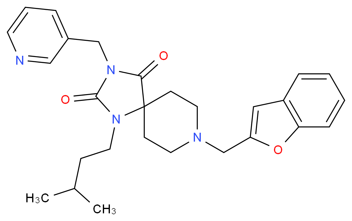 8-(1-benzofuran-2-ylmethyl)-1-(3-methylbutyl)-3-(3-pyridinylmethyl)-1,3,8-triazaspiro[4.5]decane-2,4-dione_Molecular_structure_CAS_)