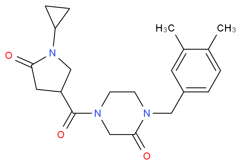 4-[(1-cyclopropyl-5-oxo-3-pyrrolidinyl)carbonyl]-1-(3,4-dimethylbenzyl)-2-piperazinone_Molecular_structure_CAS_)