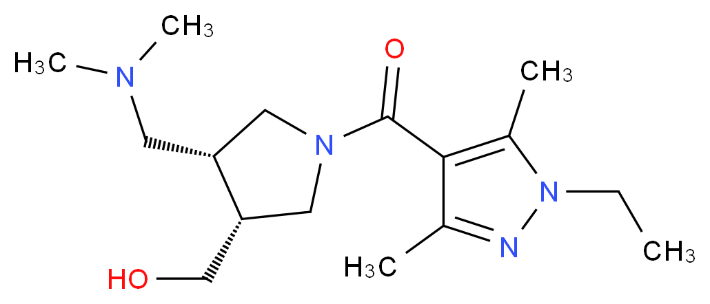 {(3R*,4R*)-4-[(dimethylamino)methyl]-1-[(1-ethyl-3,5-dimethyl-1H-pyrazol-4-yl)carbonyl]pyrrolidin-3-yl}methanol_Molecular_structure_CAS_)