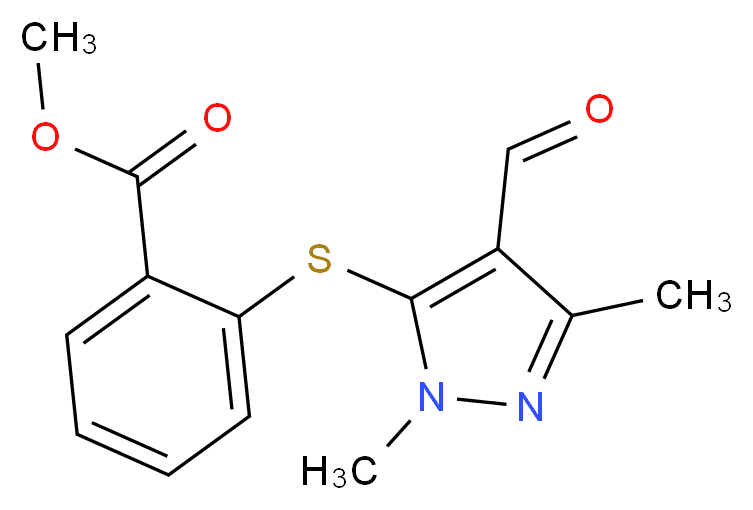 Methyl 2-[(4-formyl-1,3-dimethyl-1H-pyrazol-5-yl)-sulfanyl]benzenecarboxylate_Molecular_structure_CAS_)