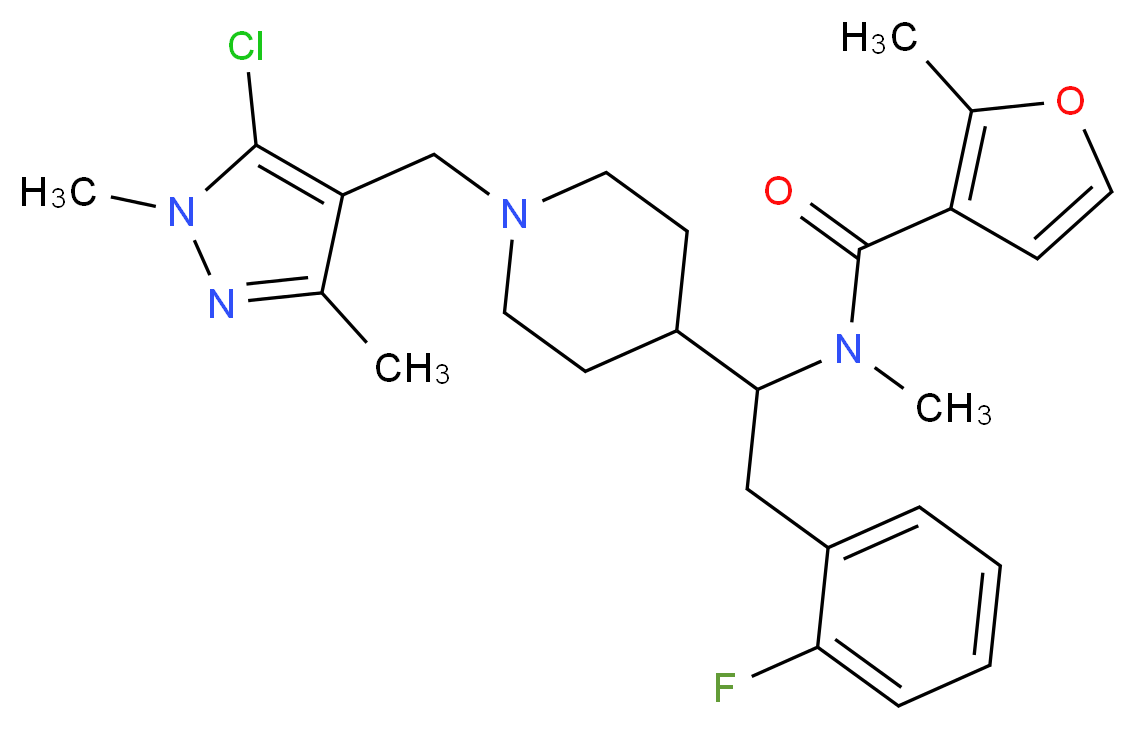 N-[1-{1-[(5-chloro-1,3-dimethyl-1H-pyrazol-4-yl)methyl]-4-piperidinyl}-2-(2-fluorophenyl)ethyl]-N,2-dimethyl-3-furamide_Molecular_structure_CAS_)