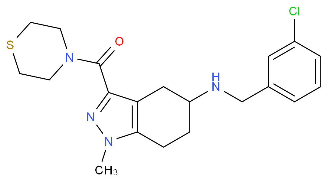 N-(3-chlorobenzyl)-1-methyl-3-(4-thiomorpholinylcarbonyl)-4,5,6,7-tetrahydro-1H-indazol-5-amine_Molecular_structure_CAS_)