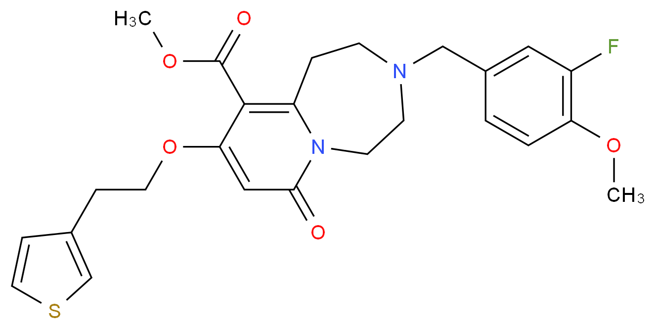 methyl 3-(3-fluoro-4-methoxybenzyl)-7-oxo-9-[2-(3-thienyl)ethoxy]-1,2,3,4,5,7-hexahydropyrido[1,2-d][1,4]diazepine-10-carboxylate_Molecular_structure_CAS_)