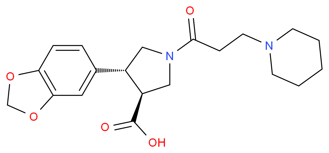 (3S*,4R*)-4-(1,3-benzodioxol-5-yl)-1-(3-piperidin-1-ylpropanoyl)pyrrolidine-3-carboxylic acid_Molecular_structure_CAS_)