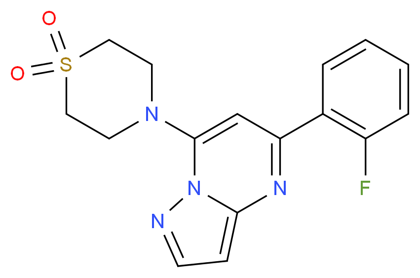 7-(1,1-dioxido-4-thiomorpholinyl)-5-(2-fluorophenyl)pyrazolo[1,5-a]pyrimidine_Molecular_structure_CAS_)