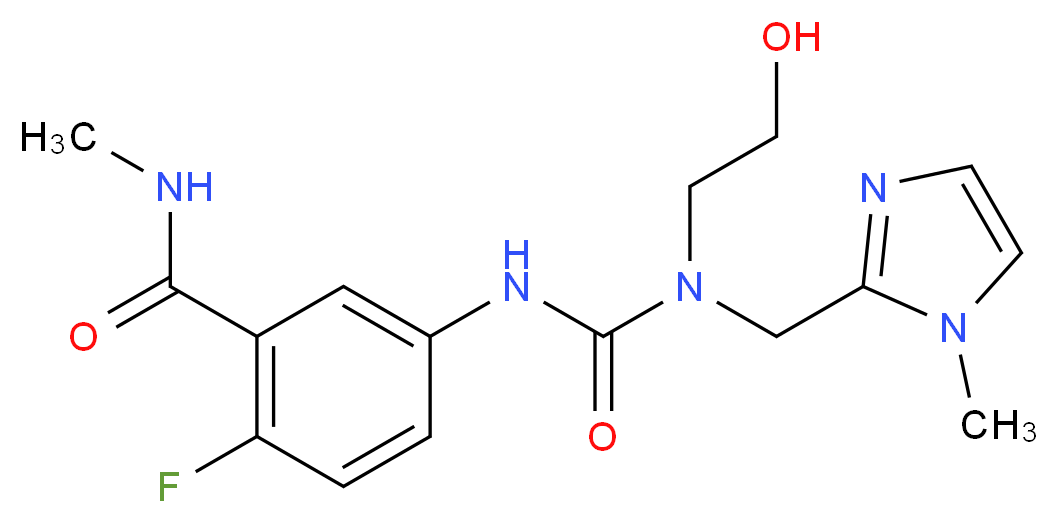 2-fluoro-5-[({(2-hydroxyethyl)[(1-methyl-1H-imidazol-2-yl)methyl]amino}carbonyl)amino]-N-methylbenzamide_Molecular_structure_CAS_)