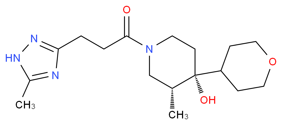 (3R*,4R*)-3-methyl-1-[3-(5-methyl-1H-1,2,4-triazol-3-yl)propanoyl]-4-(tetrahydro-2H-pyran-4-yl)-4-piperidinol_Molecular_structure_CAS_)