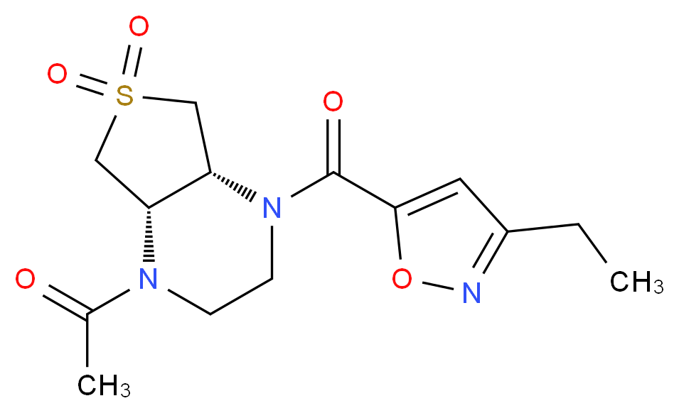 (4aR*,7aS*)-1-acetyl-4-[(3-ethyl-5-isoxazolyl)carbonyl]octahydrothieno[3,4-b]pyrazine 6,6-dioxide_Molecular_structure_CAS_)