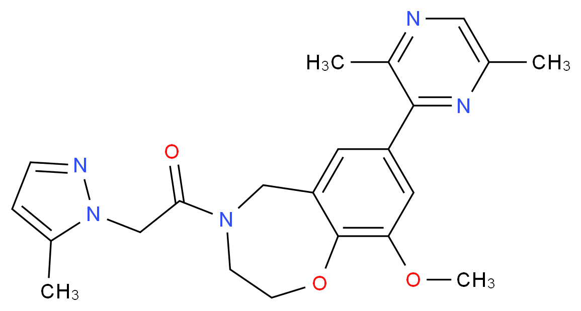 7-(3,6-dimethyl-2-pyrazinyl)-9-methoxy-4-[(5-methyl-1H-pyrazol-1-yl)acetyl]-2,3,4,5-tetrahydro-1,4-benzoxazepine_Molecular_structure_CAS_)
