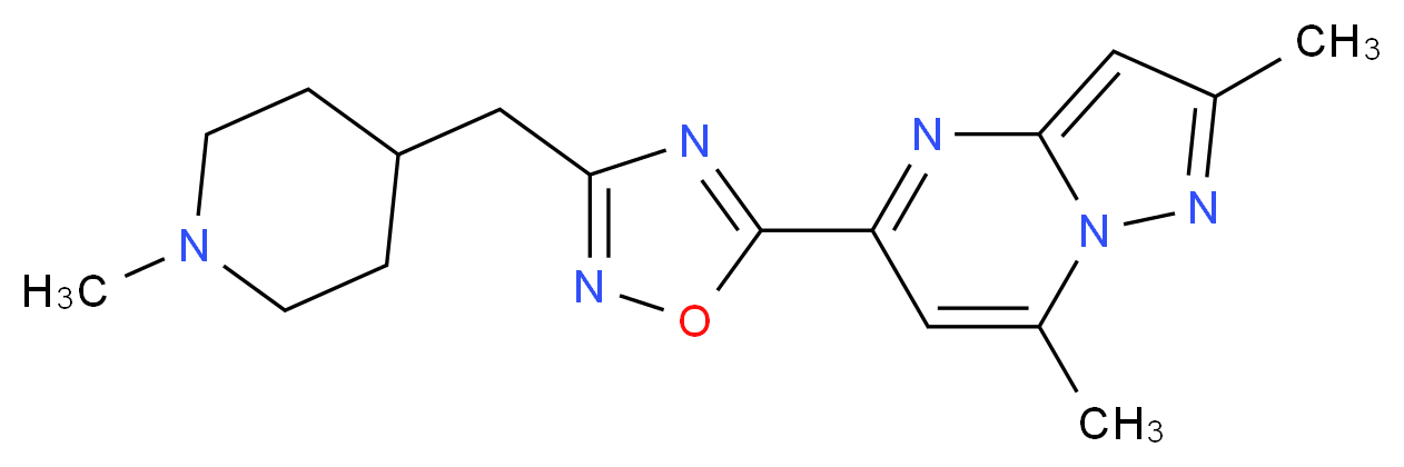 2,7-dimethyl-5-{3-[(1-methylpiperidin-4-yl)methyl]-1,2,4-oxadiazol-5-yl}pyrazolo[1,5-a]pyrimidine_Molecular_structure_CAS_)