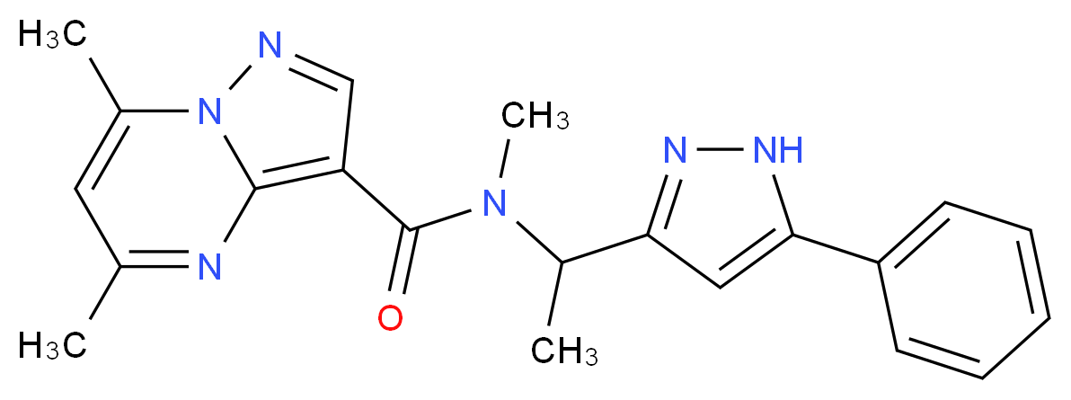 N,5,7-trimethyl-N-[1-(5-phenyl-1H-pyrazol-3-yl)ethyl]pyrazolo[1,5-a]pyrimidine-3-carboxamide_Molecular_structure_CAS_)