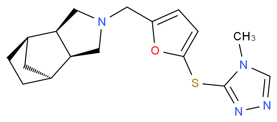 (1R*,2R*,6S*,7S*)-4-({5-[(4-methyl-4H-1,2,4-triazol-3-yl)thio]-2-furyl}methyl)-4-azatricyclo[5.2.1.0~2,6~]decane_Molecular_structure_CAS_)