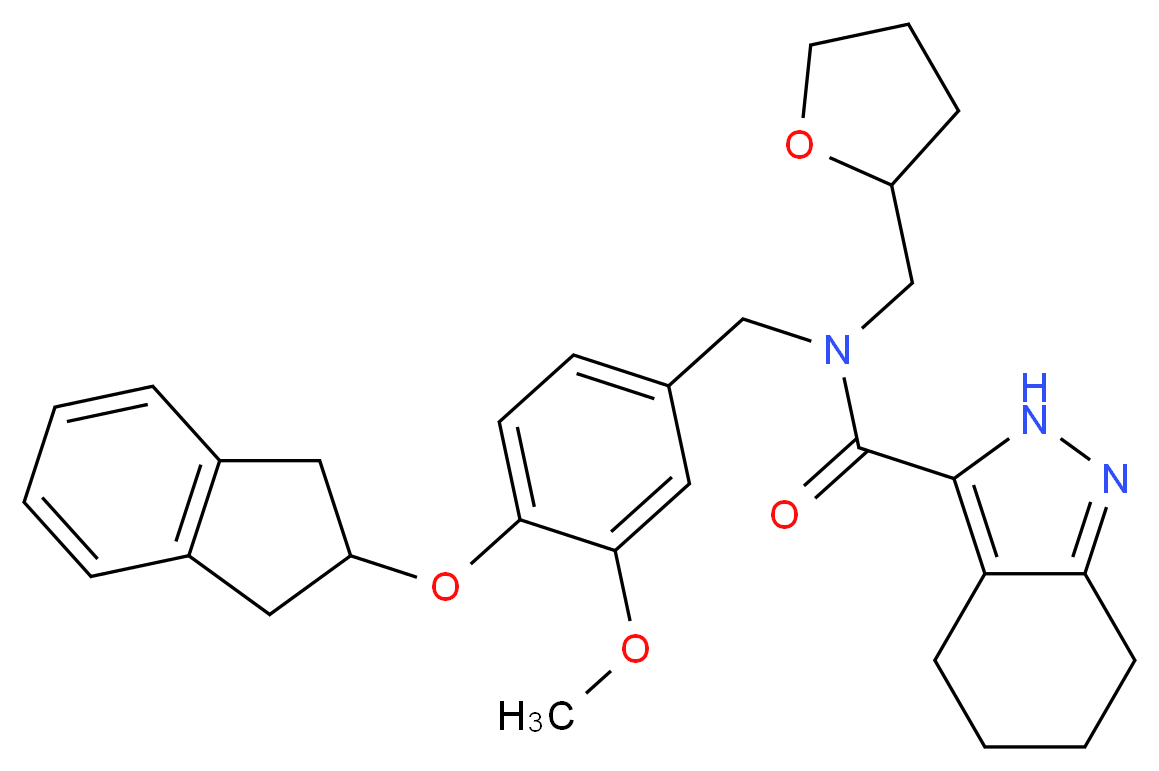 N-[4-(2,3-dihydro-1H-inden-2-yloxy)-3-methoxybenzyl]-N-(tetrahydro-2-furanylmethyl)-4,5,6,7-tetrahydro-2H-indazole-3-carboxamide_Molecular_structure_CAS_)