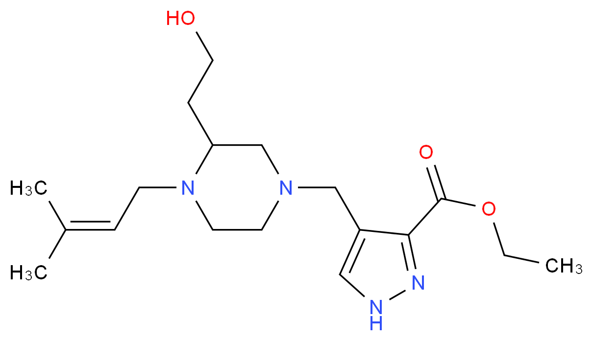 ethyl 4-{[3-(2-hydroxyethyl)-4-(3-methyl-2-buten-1-yl)-1-piperazinyl]methyl}-1H-pyrazole-3-carboxylate_Molecular_structure_CAS_)