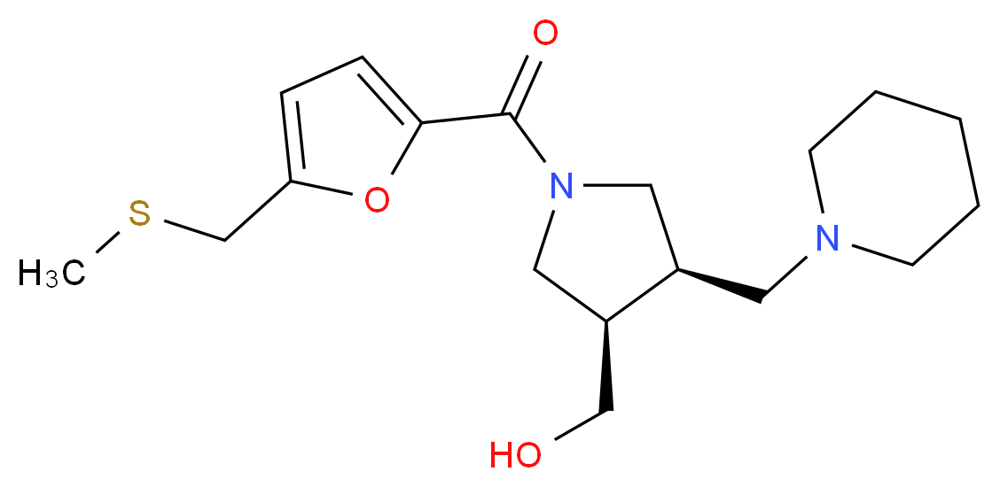 [(3R*,4R*)-1-{5-[(methylthio)methyl]-2-furoyl}-4-(1-piperidinylmethyl)-3-pyrrolidinyl]methanol_Molecular_structure_CAS_)