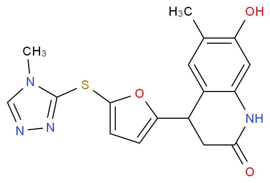 7-hydroxy-6-methyl-4-{5-[(4-methyl-4H-1,2,4-triazol-3-yl)thio]-2-furyl}-3,4-dihydroquinolin-2(1H)-one_Molecular_structure_CAS_)