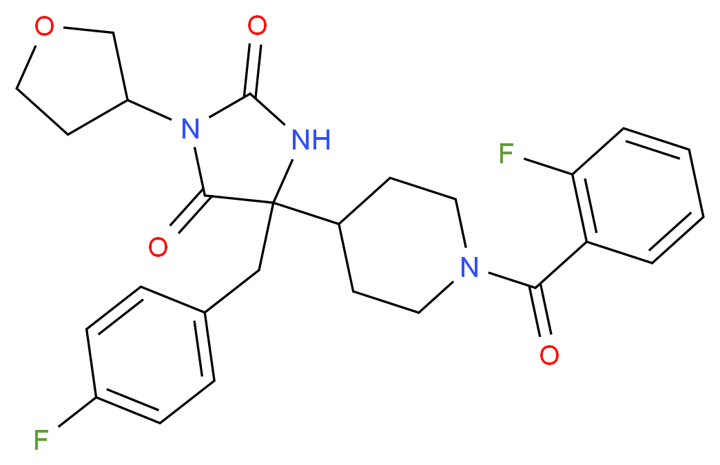 5-[1-(2-fluorobenzoyl)-4-piperidinyl]-5-(4-fluorobenzyl)-3-(tetrahydro-3-furanyl)-2,4-imidazolidinedione_Molecular_structure_CAS_)