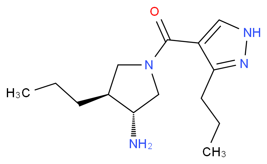 (3R*,4S*)-4-propyl-1-[(3-propyl-1H-pyrazol-4-yl)carbonyl]pyrrolidin-3-amine_Molecular_structure_CAS_)