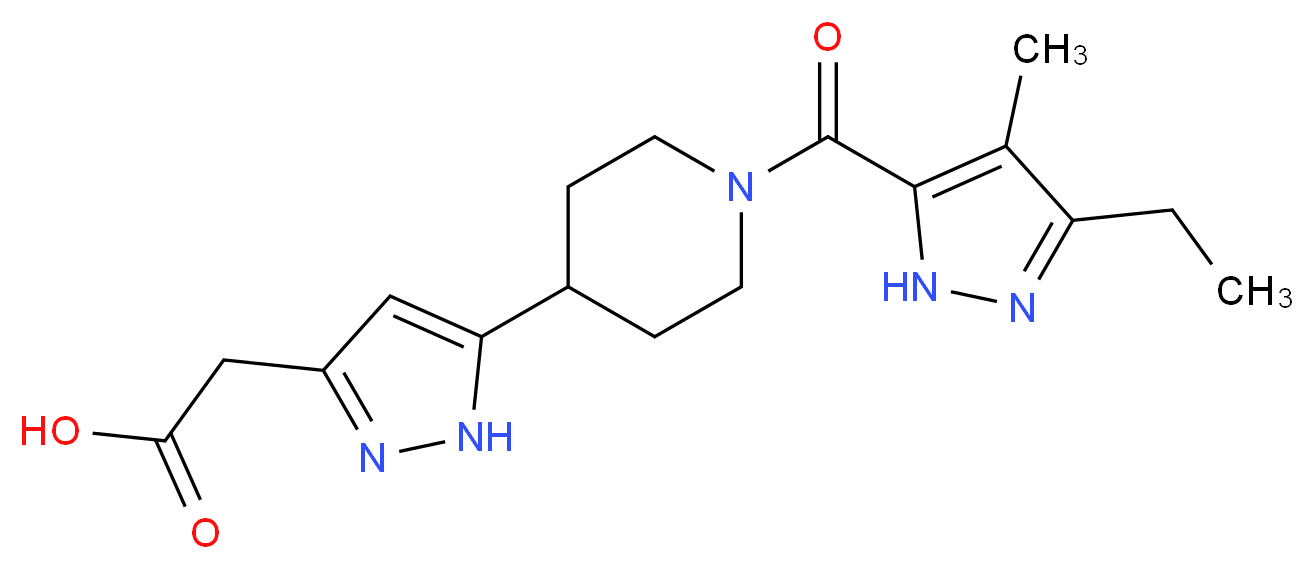 (5-{1-[(3-ethyl-4-methyl-1H-pyrazol-5-yl)carbonyl]piperidin-4-yl}-1H-pyrazol-3-yl)acetic acid_Molecular_structure_CAS_)