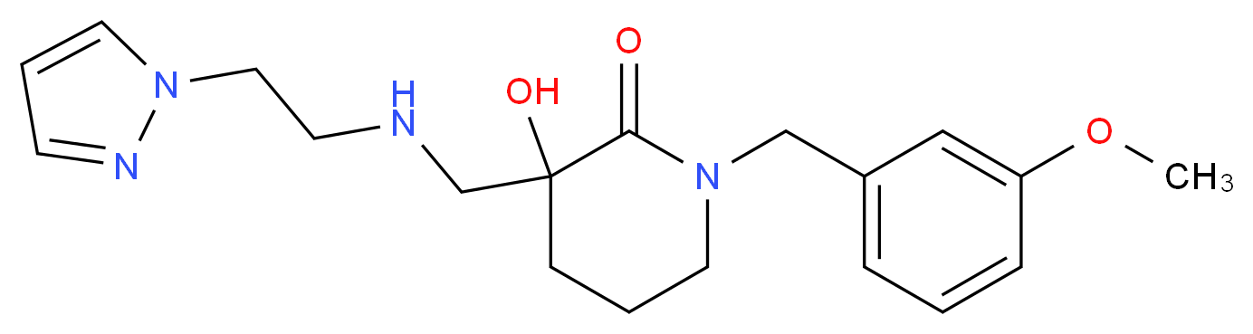 3-hydroxy-1-(3-methoxybenzyl)-3-({[2-(1H-pyrazol-1-yl)ethyl]amino}methyl)piperidin-2-one_Molecular_structure_CAS_)