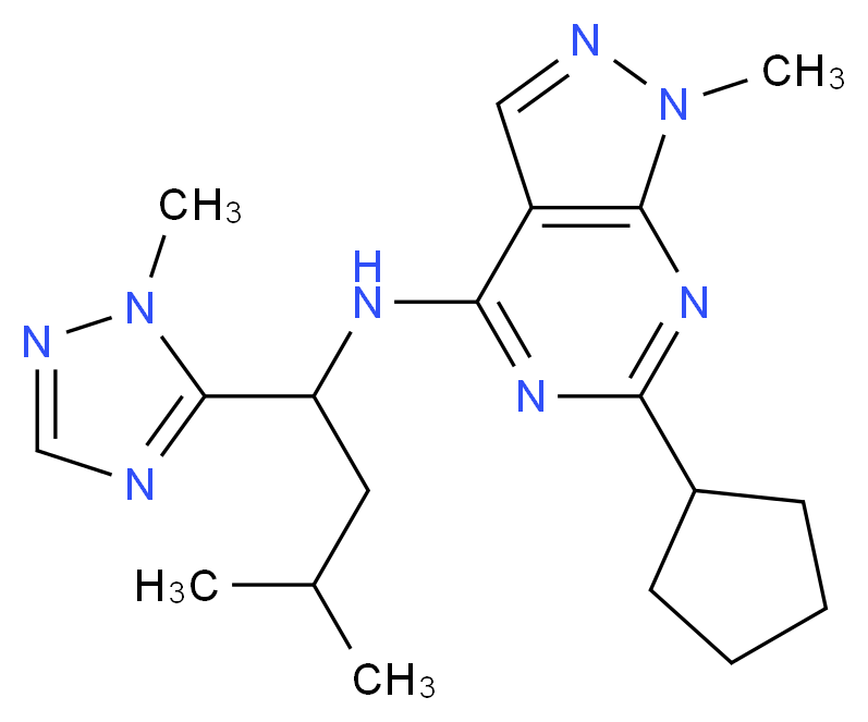 6-cyclopentyl-1-methyl-N-[3-methyl-1-(1-methyl-1H-1,2,4-triazol-5-yl)butyl]-1H-pyrazolo[3,4-d]pyrimidin-4-amine_Molecular_structure_CAS_)