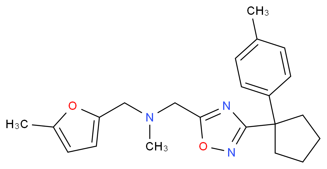 N-methyl-1-(5-methyl-2-furyl)-N-({3-[1-(4-methylphenyl)cyclopentyl]-1,2,4-oxadiazol-5-yl}methyl)methanamine_Molecular_structure_CAS_)