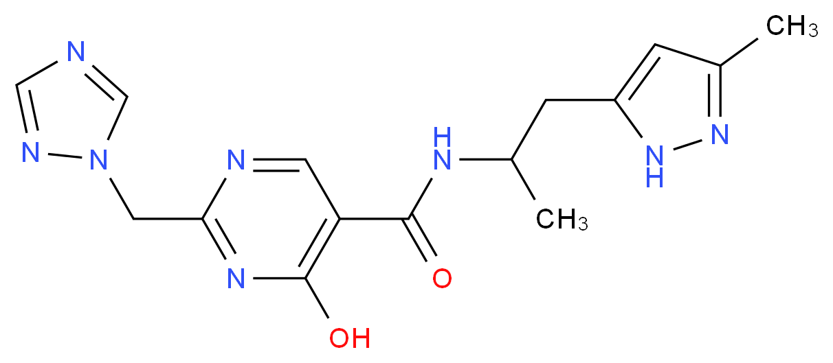 4-hydroxy-N-[1-methyl-2-(3-methyl-1H-pyrazol-5-yl)ethyl]-2-(1H-1,2,4-triazol-1-ylmethyl)pyrimidine-5-carboxamide_Molecular_structure_CAS_)