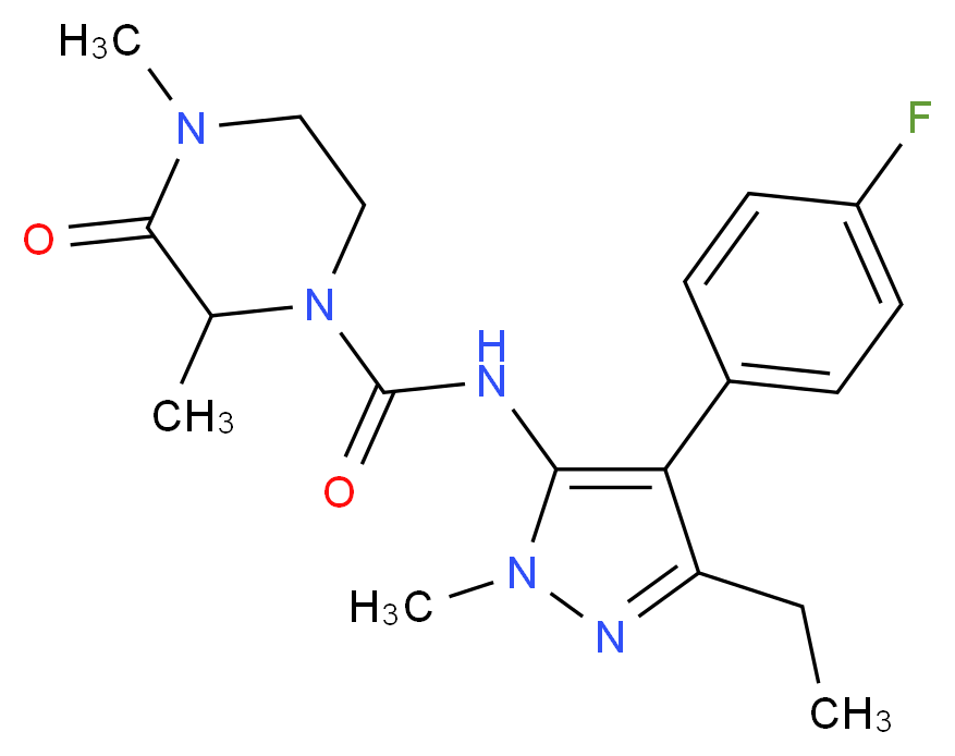 N-[3-ethyl-4-(4-fluorophenyl)-1-methyl-1H-pyrazol-5-yl]-2,4-dimethyl-3-oxopiperazine-1-carboxamide_Molecular_structure_CAS_)
