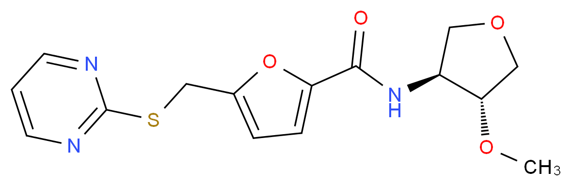 N-[(3S*,4R*)-4-methoxytetrahydrofuran-3-yl]-5-[(pyrimidin-2-ylthio)methyl]-2-furamide_Molecular_structure_CAS_)