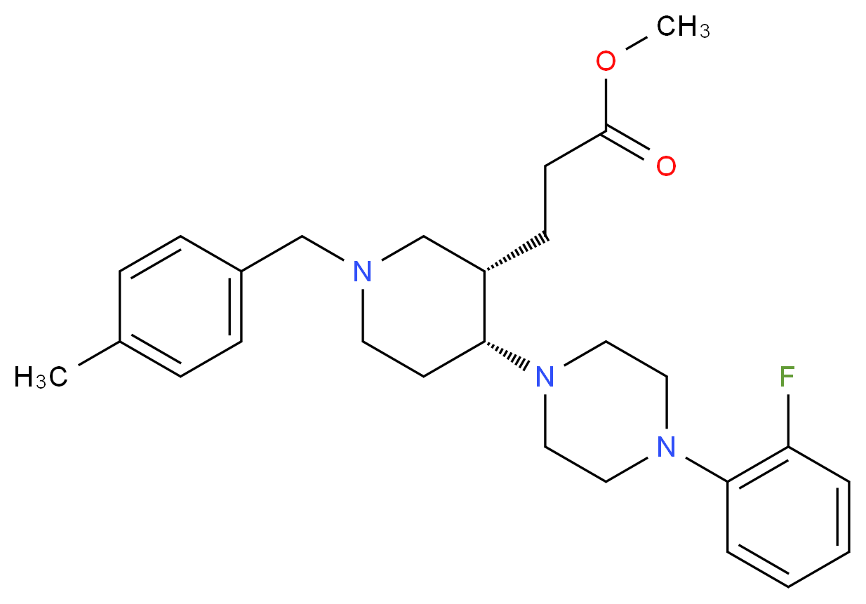 methyl 3-[(3S*,4R*)-4-[4-(2-fluorophenyl)-1-piperazinyl]-1-(4-methylbenzyl)-3-piperidinyl]propanoate_Molecular_structure_CAS_)