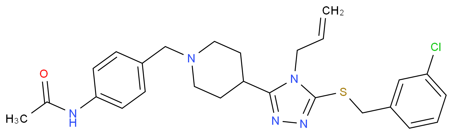 N-{4-[(4-{4-allyl-5-[(3-chlorobenzyl)thio]-4H-1,2,4-triazol-3-yl}-1-piperidinyl)methyl]phenyl}acetamide_Molecular_structure_CAS_)