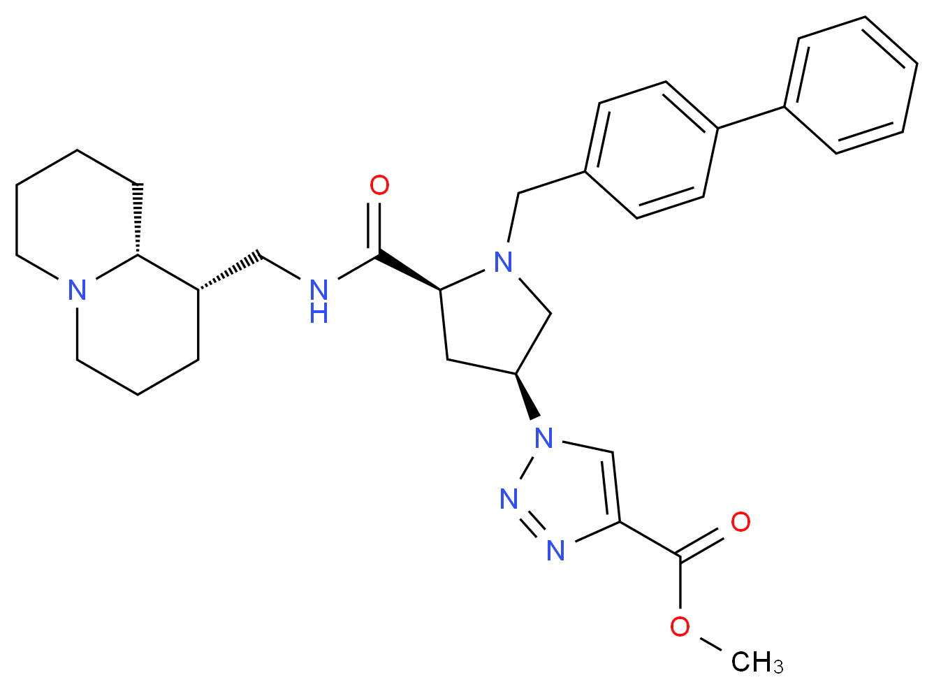 methyl 1-[(3S,5S)-1-(4-biphenylylmethyl)-5-({[(1S,9aR)-octahydro-2H-quinolizin-1-ylmethyl]amino}carbonyl)-3-pyrrolidinyl]-1H-1,2,3-triazole-4-carboxylate_Molecular_structure_CAS_)