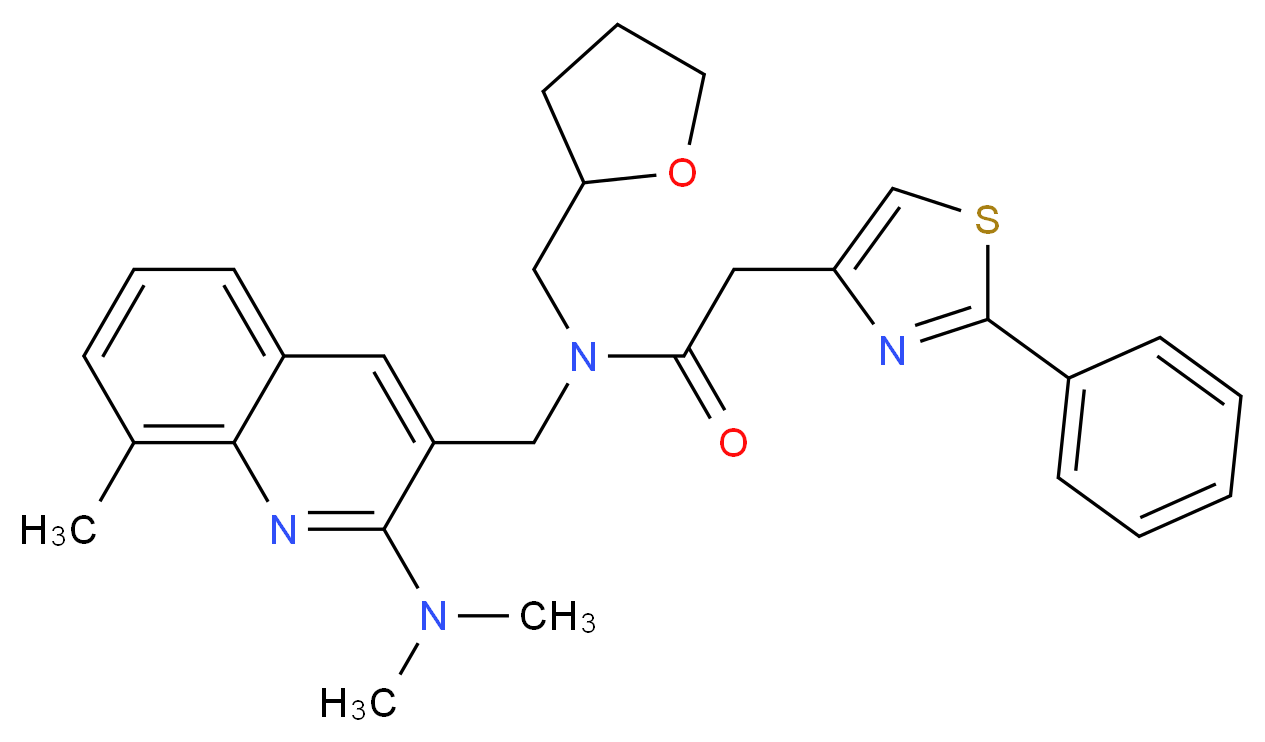 N-{[2-(dimethylamino)-8-methyl-3-quinolinyl]methyl}-2-(2-phenyl-1,3-thiazol-4-yl)-N-(tetrahydro-2-furanylmethyl)acetamide_Molecular_structure_CAS_)