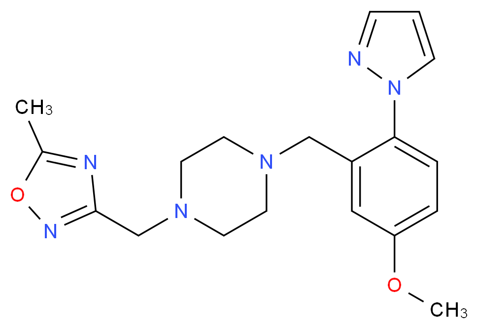 1-[5-methoxy-2-(1H-pyrazol-1-yl)benzyl]-4-[(5-methyl-1,2,4-oxadiazol-3-yl)methyl]piperazine_Molecular_structure_CAS_)