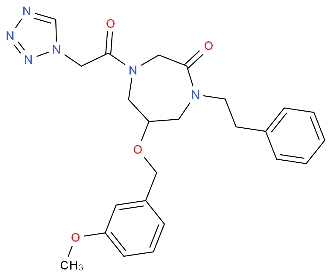 6-[(3-methoxybenzyl)oxy]-1-(2-phenylethyl)-4-(1H-tetrazol-1-ylacetyl)-1,4-diazepan-2-one_Molecular_structure_CAS_)