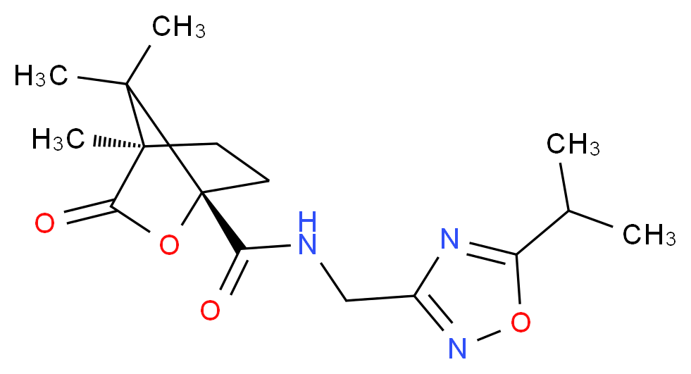 (1S*,4R*)-N-[(5-isopropyl-1,2,4-oxadiazol-3-yl)methyl]-4,7,7-trimethyl-3-oxo-2-oxabicyclo[2.2.1]heptane-1-carboxamide_Molecular_structure_CAS_)