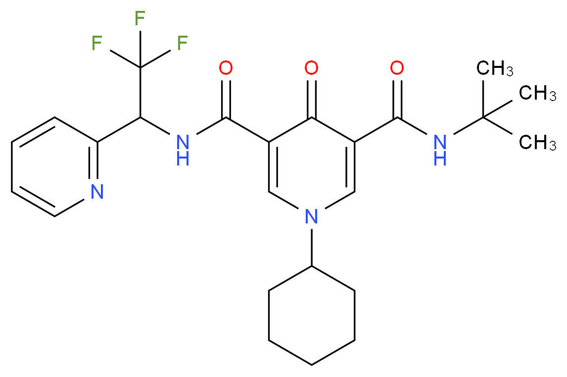 N-(tert-butyl)-1-cyclohexyl-4-oxo-N'-[2,2,2-trifluoro-1-(2-pyridinyl)ethyl]-1,4-dihydro-3,5-pyridinedicarboxamide_Molecular_structure_CAS_)