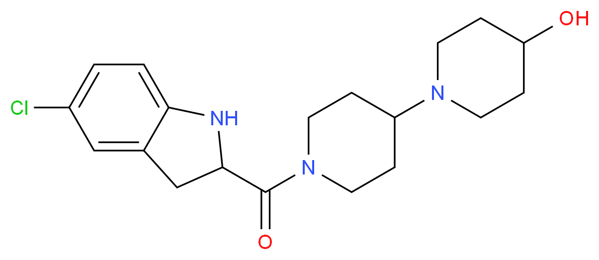 1'-[(5-chloro-2,3-dihydro-1H-indol-2-yl)carbonyl]-1,4'-bipiperidin-4-ol_Molecular_structure_CAS_)