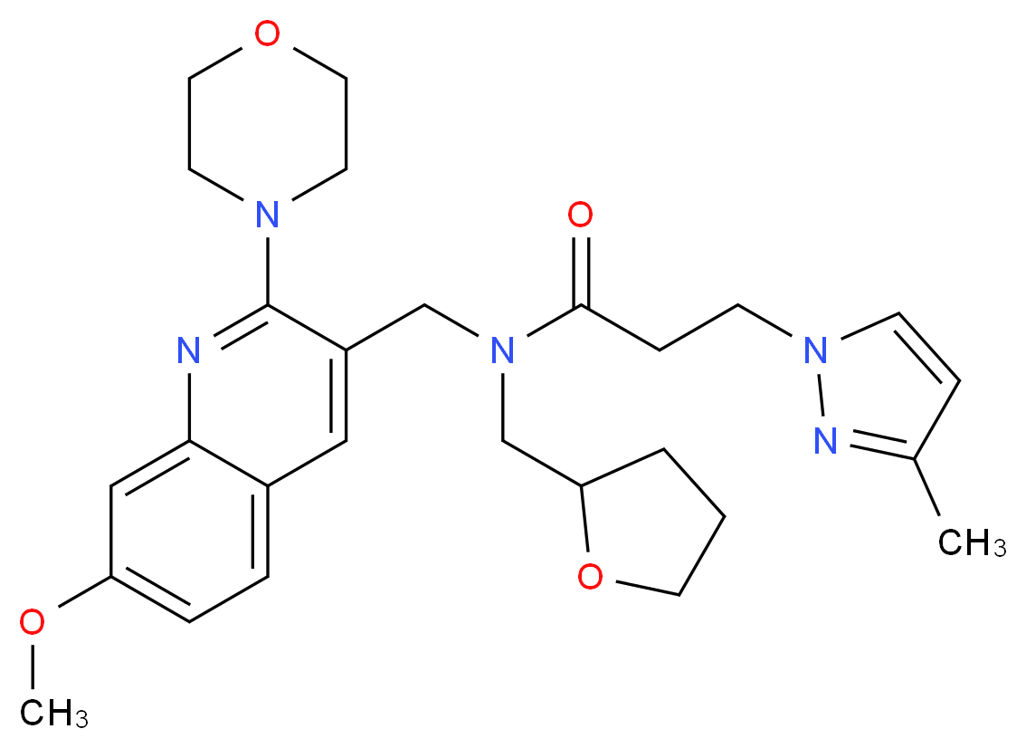 N-{[7-methoxy-2-(4-morpholinyl)-3-quinolinyl]methyl}-3-(3-methyl-1H-pyrazol-1-yl)-N-(tetrahydro-2-furanylmethyl)propanamide_Molecular_structure_CAS_)