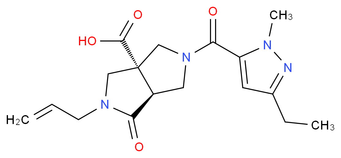 (3aR*,6aS*)-2-allyl-5-[(3-ethyl-1-methyl-1H-pyrazol-5-yl)carbonyl]-1-oxohexahydropyrrolo[3,4-c]pyrrole-3a(1H)-carboxylic acid_Molecular_structure_CAS_)