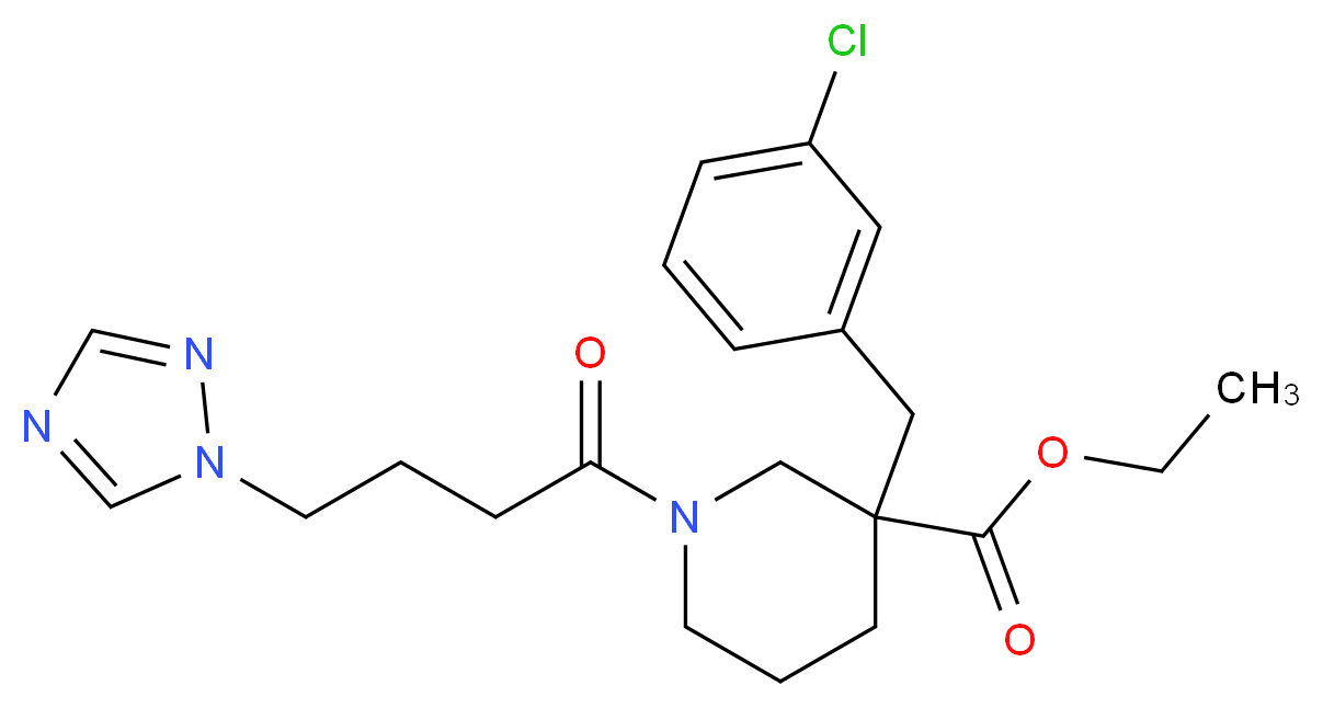 ethyl 3-(3-chlorobenzyl)-1-[4-(1H-1,2,4-triazol-1-yl)butanoyl]-3-piperidinecarboxylate_Molecular_structure_CAS_)
