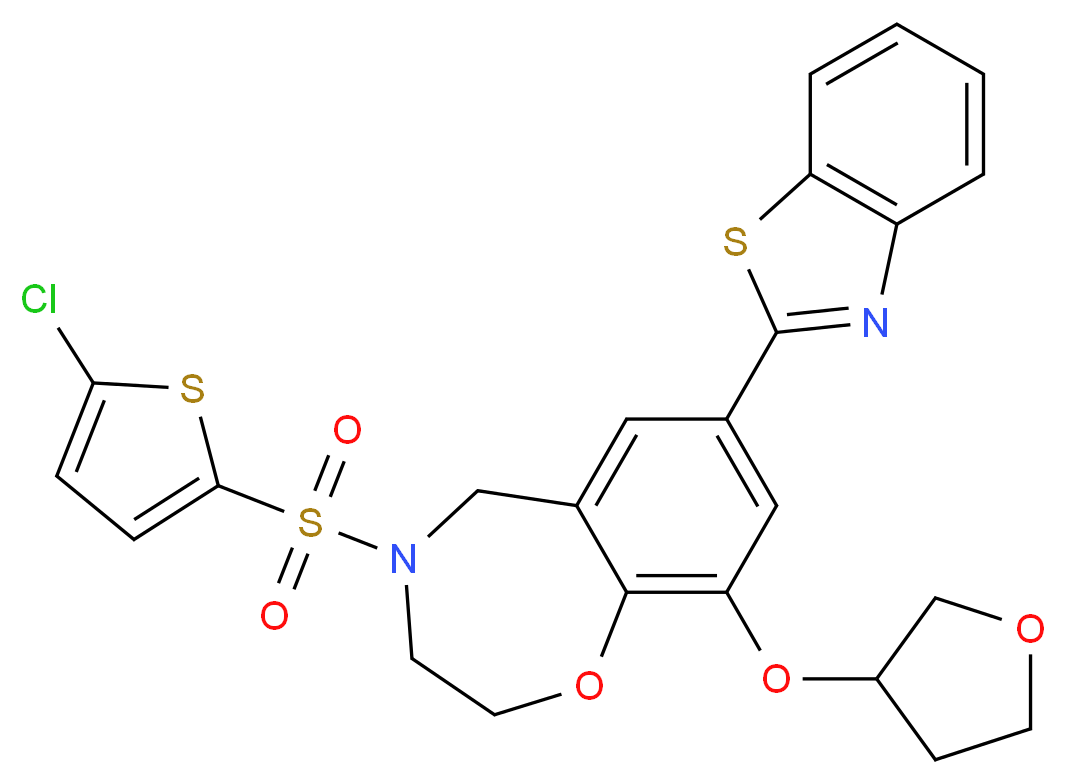 7-(1,3-benzothiazol-2-yl)-4-[(5-chloro-2-thienyl)sulfonyl]-9-(tetrahydro-3-furanyloxy)-2,3,4,5-tetrahydro-1,4-benzoxazepine_Molecular_structure_CAS_)