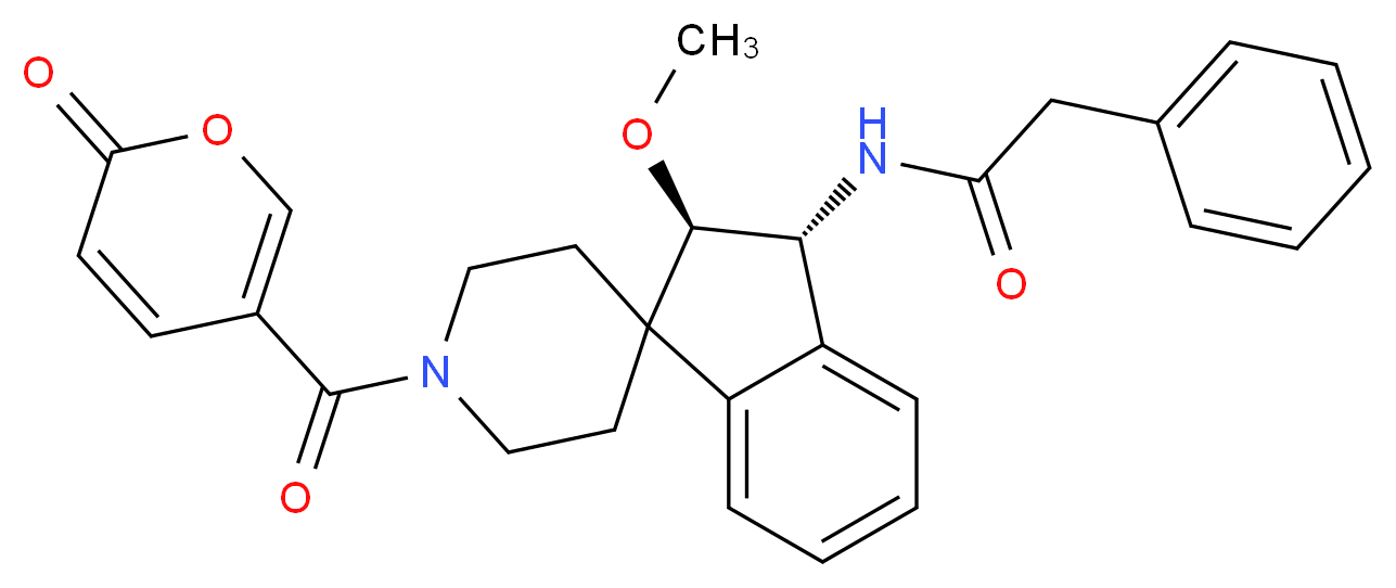 N-{(2R*,3R*)-2-methoxy-1'-[(2-oxo-2H-pyran-5-yl)carbonyl]-2,3-dihydrospiro[indene-1,4'-piperidin]-3-yl}-2-phenylacetamide_Molecular_structure_CAS_)